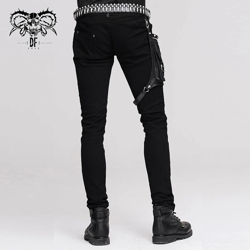 PT02101 Devil fashion party wear punk rock side pockets black slim men trousers