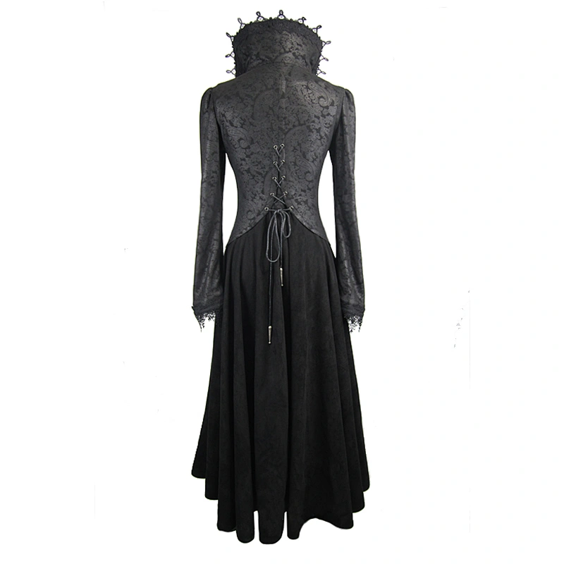 CT07302 Devil fashion dark Paisley open hem embroidered big stand collar horn sleeves gothic women long coats