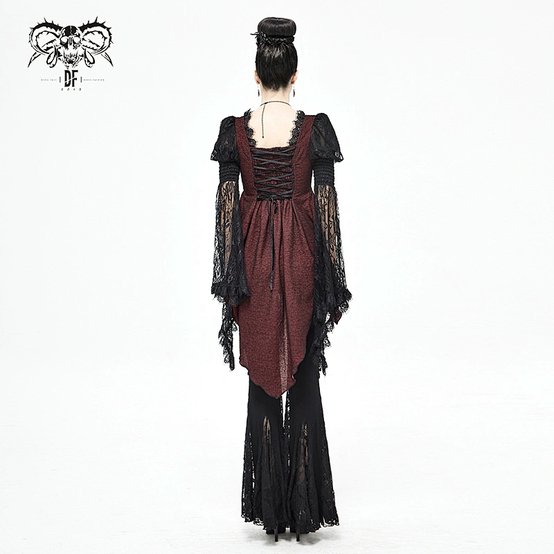SHT054 Gothic Lolita palace sexy ladies lace lantern sleeve wine women chiffon blouse