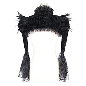 CA005 Devil fashion women black velvet Gothic lace cappa with feathers