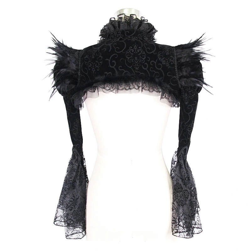 CA005 Devil fashion women black velvet Gothic lace cappa with feathers