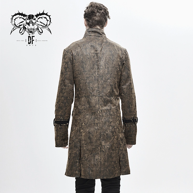 CT13702 Devil fashion brand strap buttons double pockets brown steampunk men long coat for movie