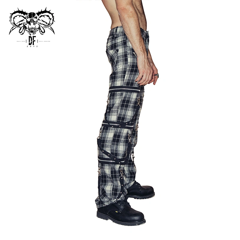 PT008 devil fashion daily life street wear black and white loose punk plaid men straight trousers