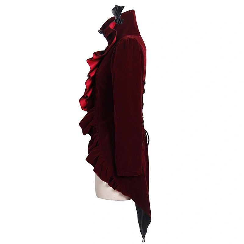 CT00702 Devil fashion gothic festival costume stand collar falbala lace up red women velveteen coats