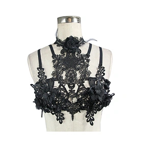 EAS005 Eva lady detachable glass beads black roses 3d lace elastic band hollow out sexy lingerie