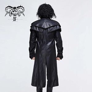 CT109 black shawl collar short front and long back punk leather men coat
