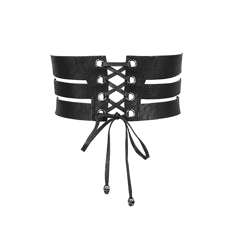 AS063 Devil fashion clothes punk rock rivets hollow out women zipper up leather belts with ribbons
