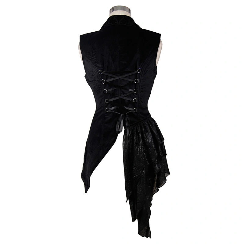 WT002 devil fashion classic women Gothic asymmetrical floral spiral lace up velvet waistcoat