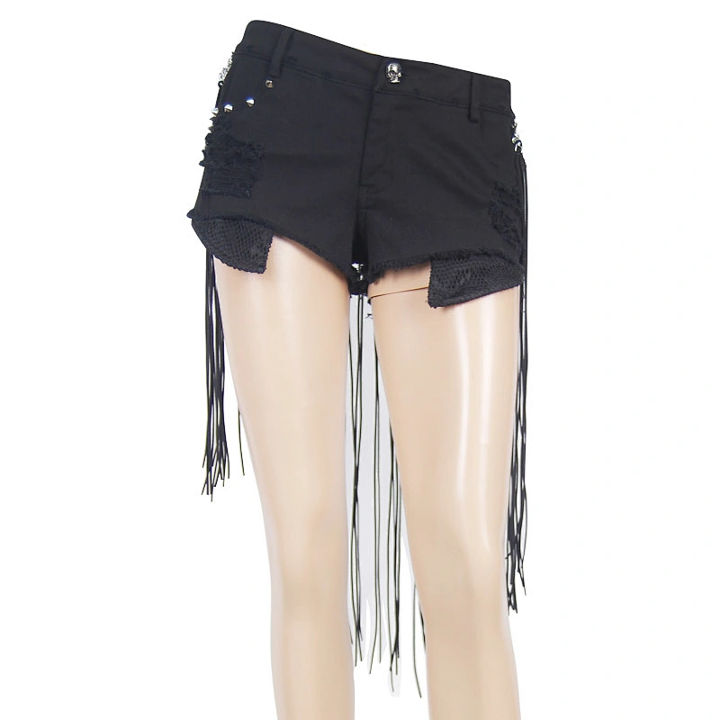 PT026 Devil Fashion summer sexy girls daily punk rock spiked hot shorts with tassels