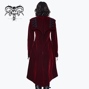 CT08602 Devil fashion high collar gothic festival red velvet noble women chinese frog long coats with shawl