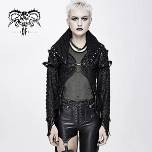CT132 short front and long back punk broken holes women short jackets