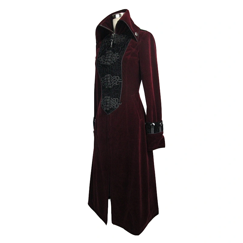 CT06102 Devil fashion noble Gothic embossed pattern big chinese frog high collar red velveteen women long coats