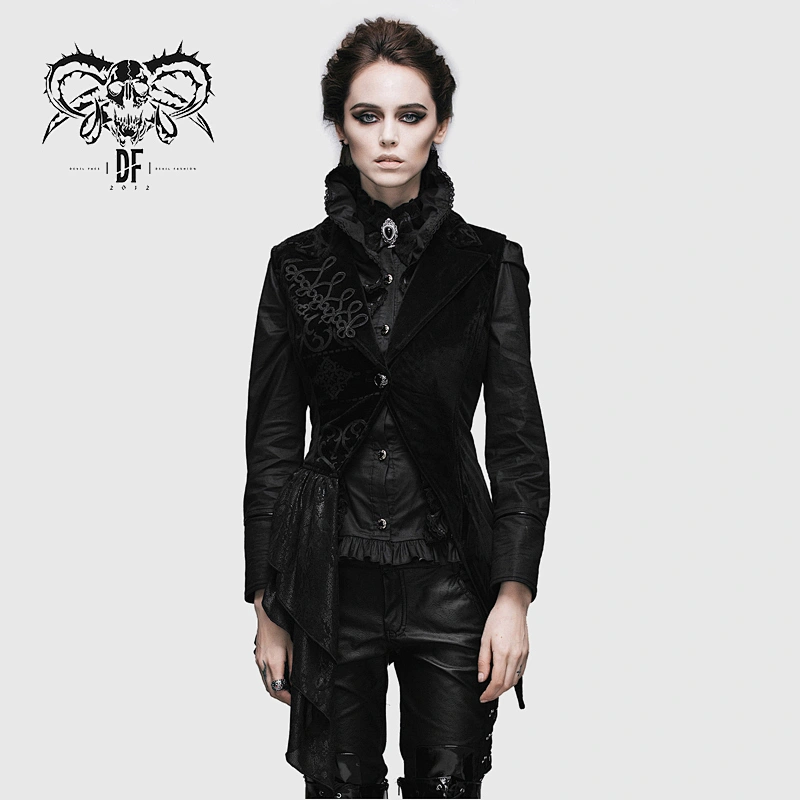 WT002 devil fashion classic women Gothic asymmetrical floral spiral lace up velvet waistcoat