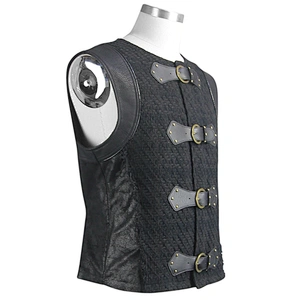 WT035 decadent punk rock men coarse texture woolen patchwork leather unedge waistcoat with loops