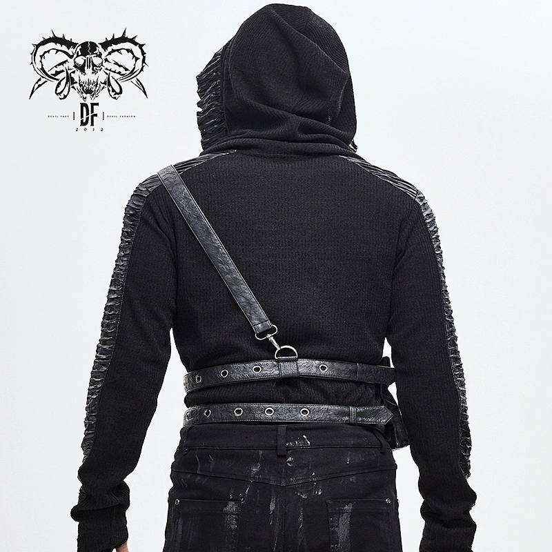 AS059 Devil fashion black men punk rock leather waistbag with straps