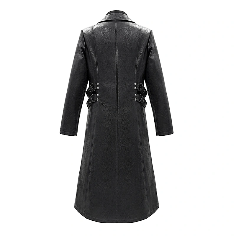 CT147 Devil fashion Military Uniform symmetrical punk rock black zipper up leather men long coat