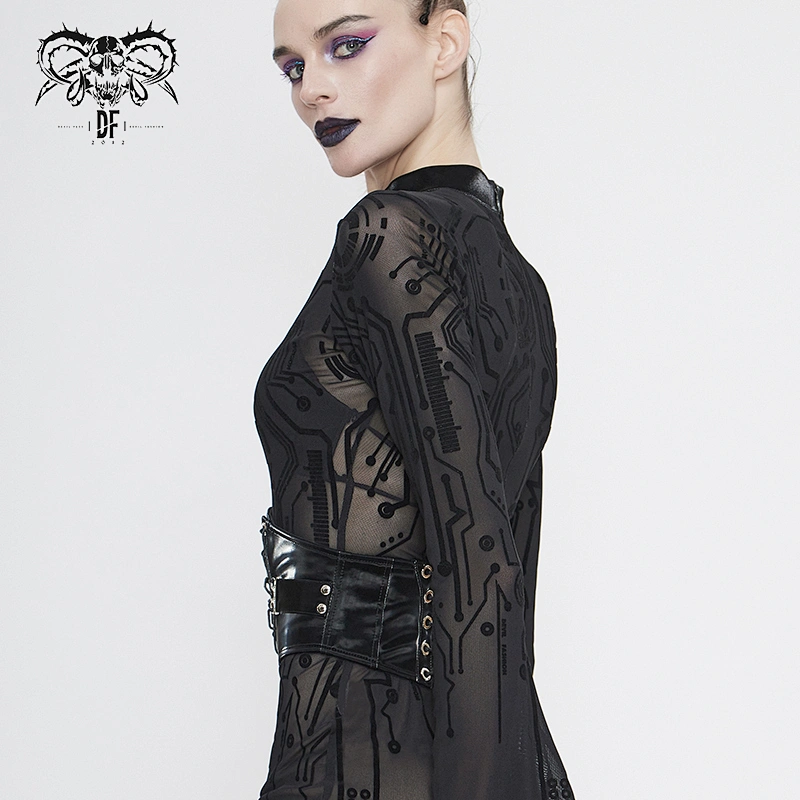 AS046 newest devil fashion gloss punk black Fan-shaped women lace up leather corset