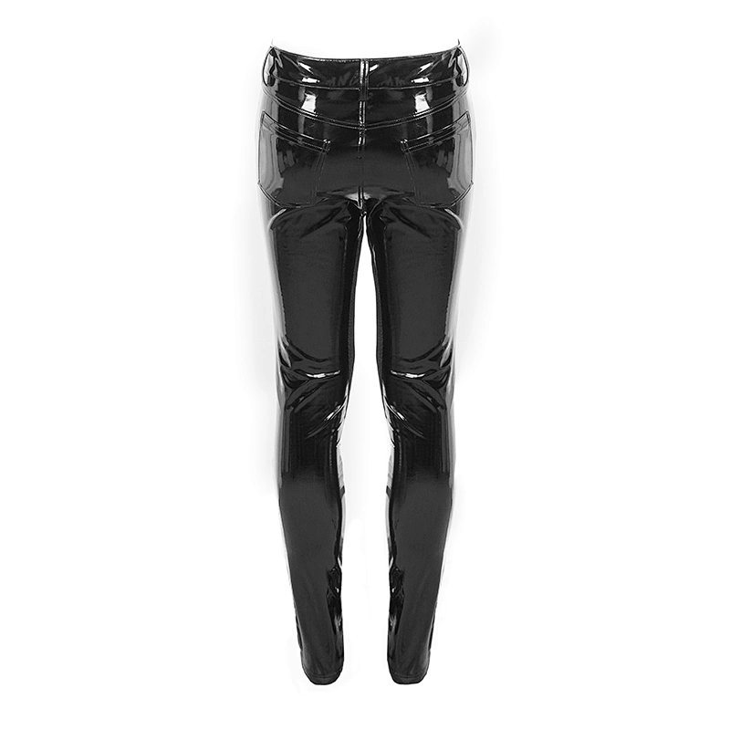 PT127 Devil fashion biker black nailed Kneepad tight cyberpunk men patent leather trousers