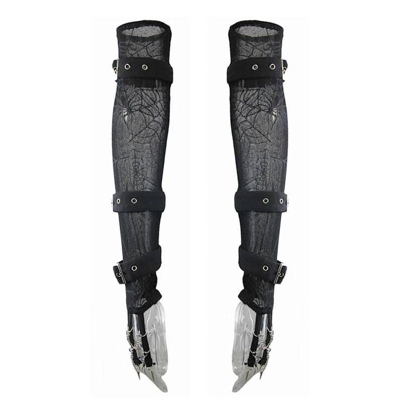 GE003 devil fashion transparent elastic spider web punk women black long gloves with loops