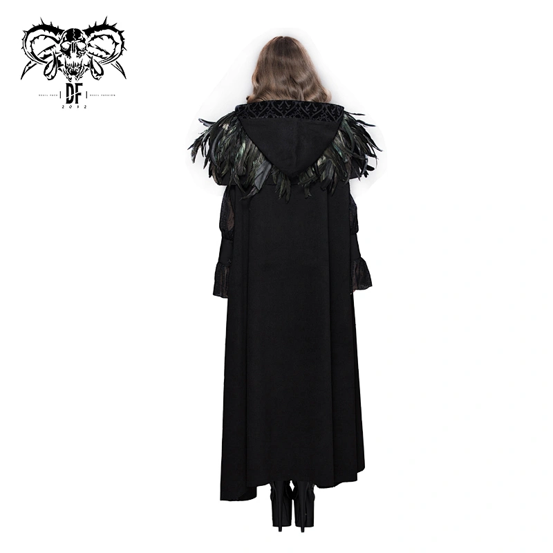 CT031 Devil fashion Halloween feather black gothic warm double-faced woollen hooded cloak for women and men