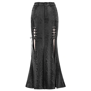 SKT124 punk Snakeskin pattern symmetrical high fork sexy women leather wrap skirt with pockets