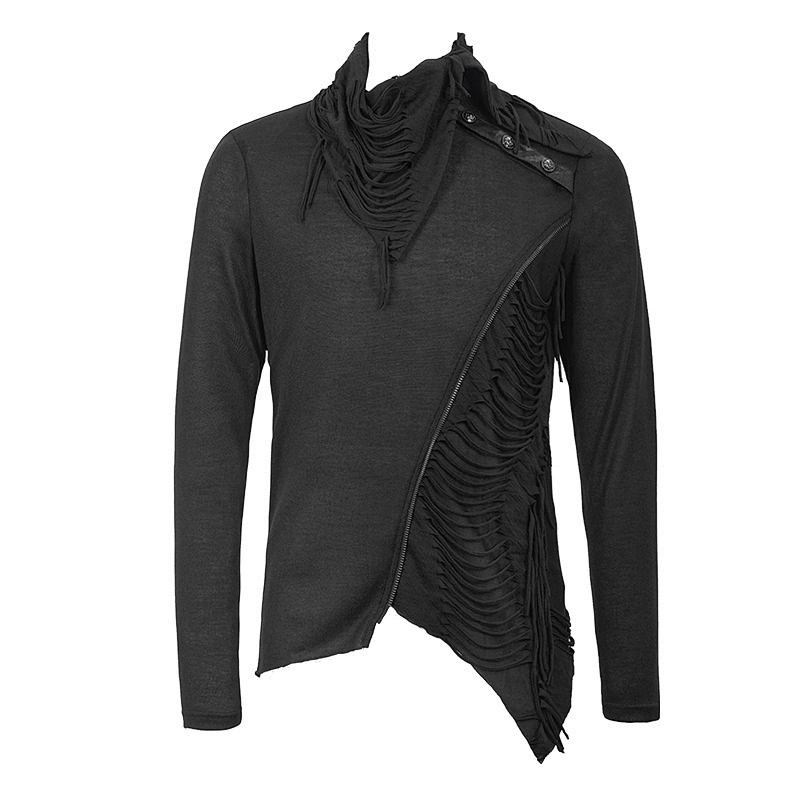 TT157 Europe fashion ragged broken holes turn down collar woolen long sleeve men pullover T-shirt