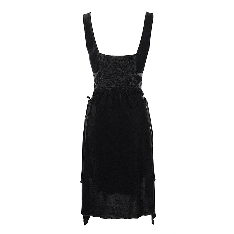 In stock wholesale summer black velvet sleeveless mid length sexy lace gothic women dress