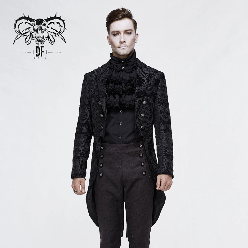 CT105 Gothic festival patterned short front and long back black men dress coat
