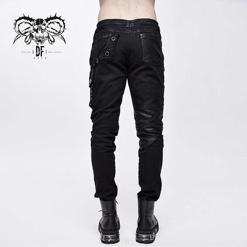 PT099 Devil fashion designer punk rock heavy metal black printed motorcycle men torn trousers