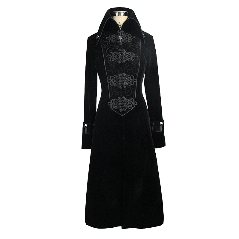 CT06101 Devil fashion Gothic embossed patterned big chinese frog high collar black velvet coats