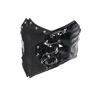 AS074 unique design Cyberpunk lace up women bright leather mesh belts