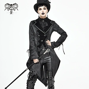 CT17101 Devil fashion vertical striped wave pattern black Gothic jacquard women dovetail long coat