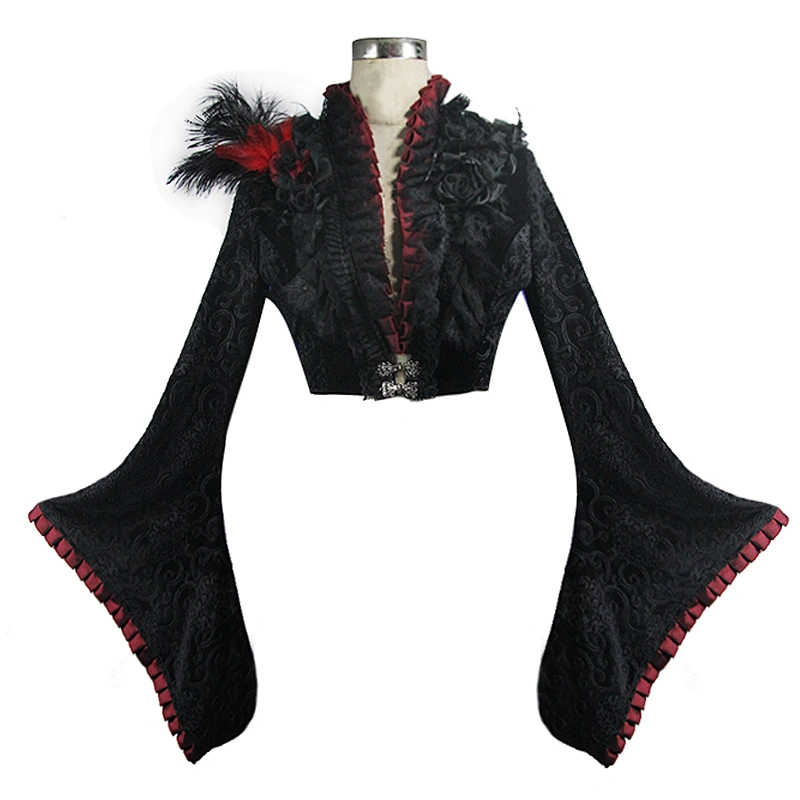 ECT009 Eva lady Japanese fashion kimono cuff rose flower feather brooch embossed velvet short jacket