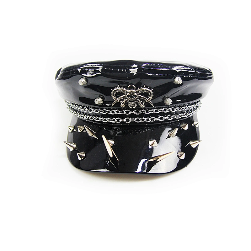 AS041 Devil fashion Military uniform spiked punk and rock women black leather hat
