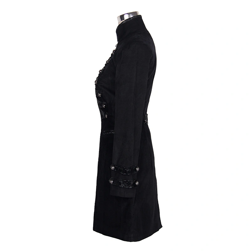 CT021 Gothic patterned leather loops decoration high collar elegant ladies shawl style velveteen long coats