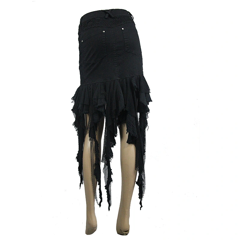 SKT078 summer club irregular mesh strip tattered sexy women punk black package hip skirts