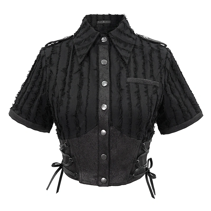 SHT065 summer simple everyday punk vertical tattered military uniform girls short blouse