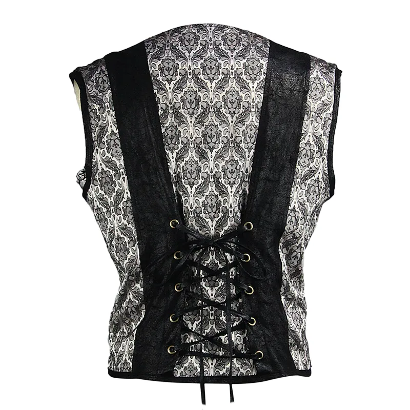 WT03402 autumn party costume black and silver peach hearts jacquard steampunk men waistcoat with loops