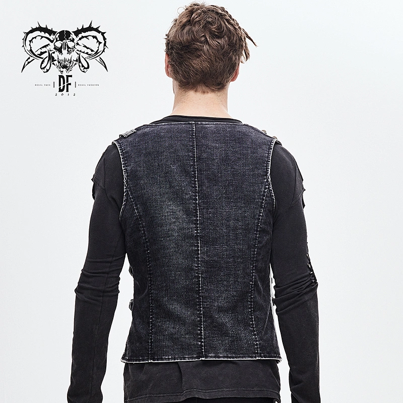 WT050 devil fashion old effect spliced asymmetric men punk rock spiked leather vest with bag