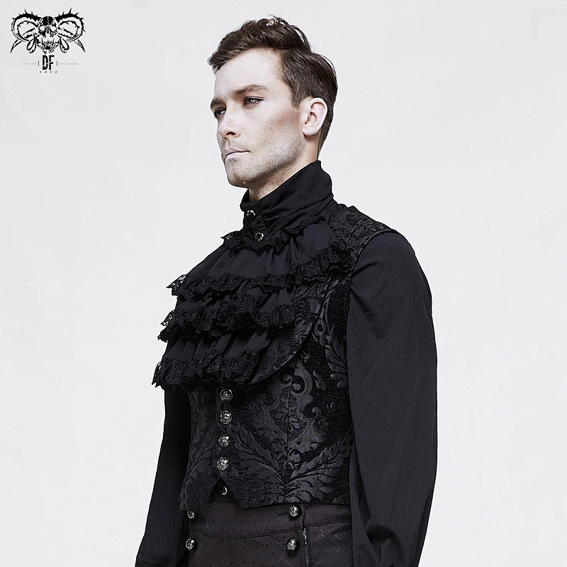WT032 devil fashion gothic floral patterned men basic styles jacquard short waistcoat