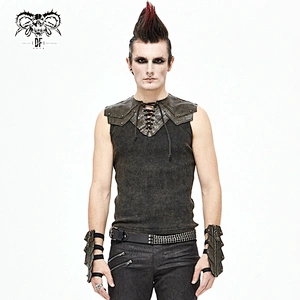 TT16702 steampunk brown distressed leather armor shape striped nailed men sleeveless laced up vest