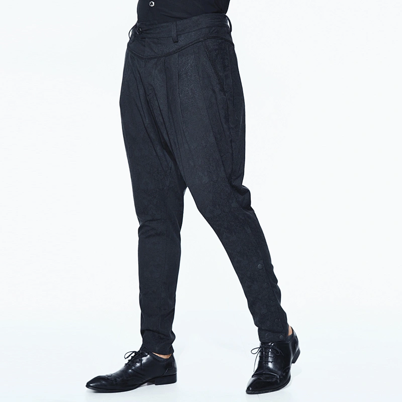 PT080 Devil Fashion in stock western fashion riding breeches black gothic patterned jacquard loose version men pants trousers