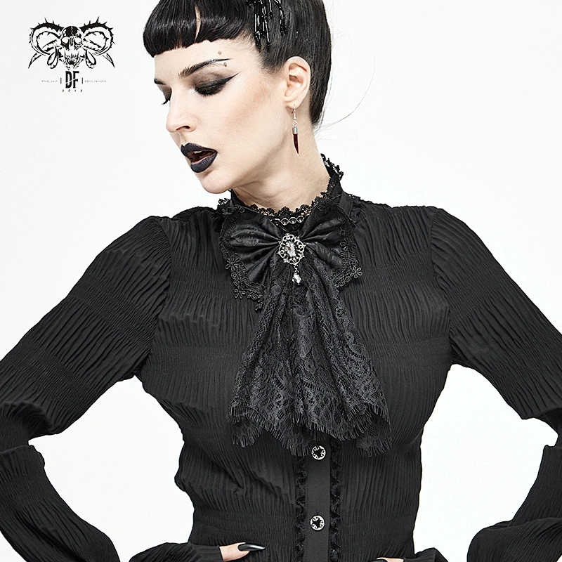 AS07301 Devil fashion sexy women Gothic dark textured jacquard eyelash lace bow jeweled neck tie