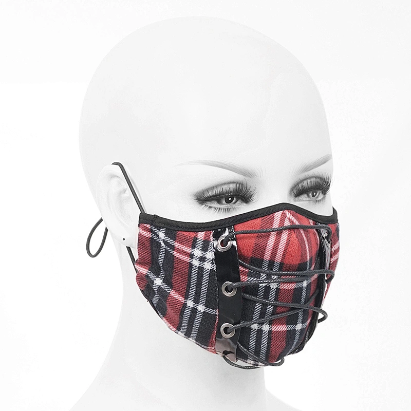 MK020 Devil fashion black and red tartan tied with rope punk women mask with eyelets
