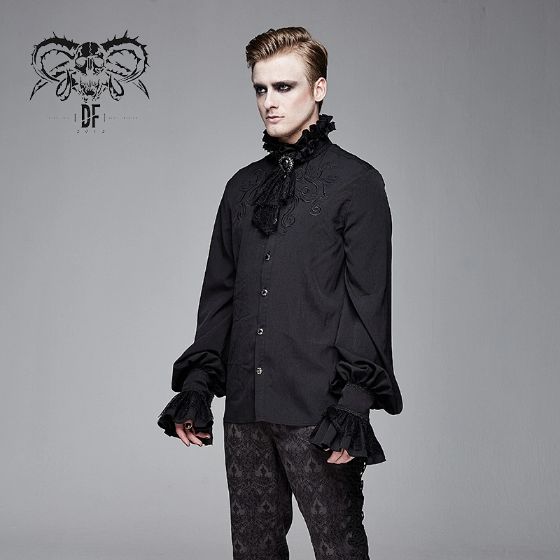SHT04101 Devil fashion daily life Gothic embroidered black men long sleeve chiffon shirts with necktie