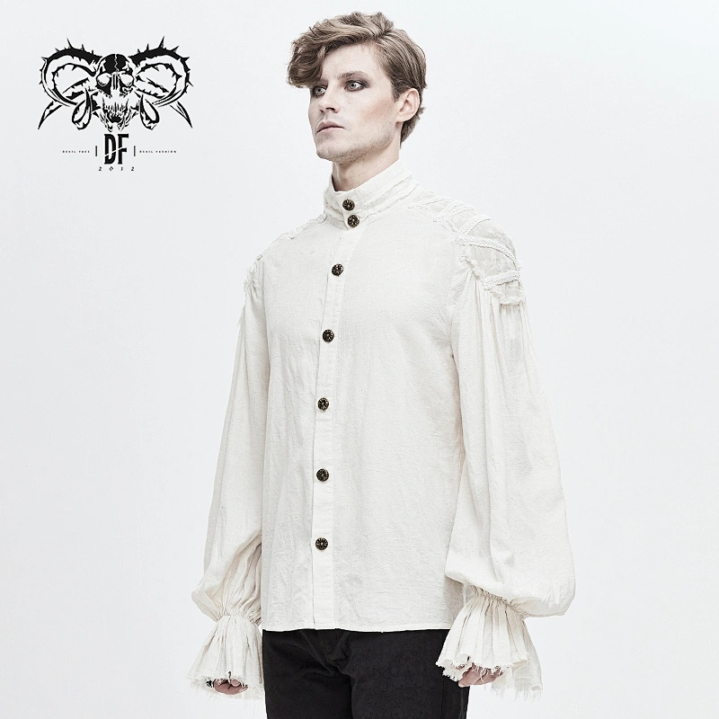SHT04802 Devil fashion Steampunk dark grain big puff sleeve daily life men gothic white shirts