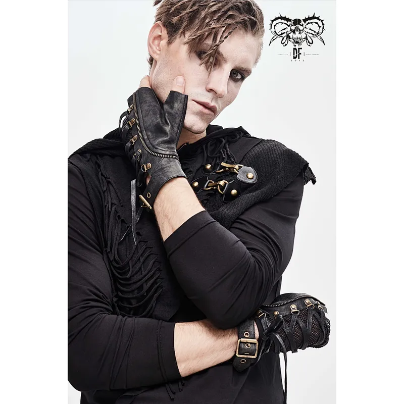 GE012 devil fashion metallic punk rock distressed lace up men leather half-finger gloves