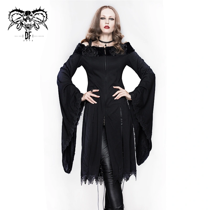 CT033 winter off shoulder horn sleeve sexy women gothic party lace long dress coat