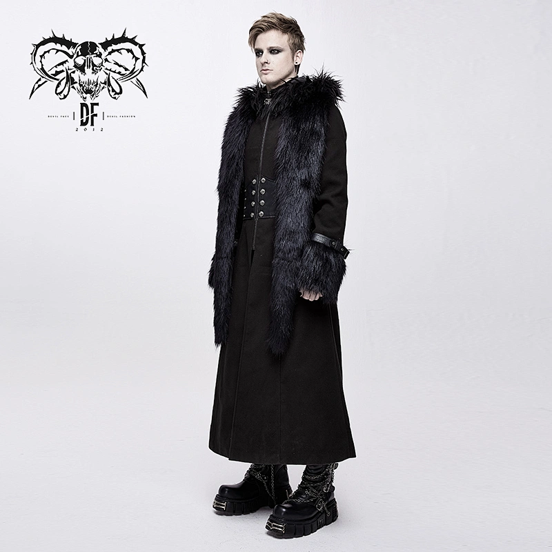 CT127 Devil fashion double-sided woollen black men punk long fur hooded coats