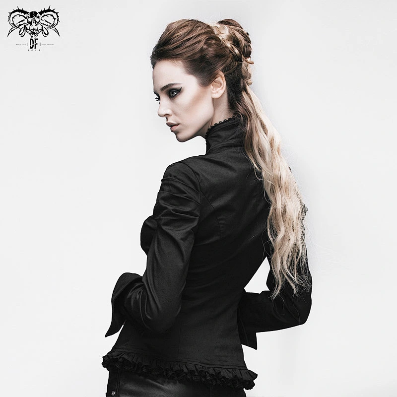 SHT004 Devil fashion elegant women Gothic everyday wear black heart-shaped pleated blouse